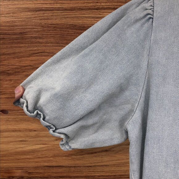 Vintage 80s-90s-Y2K Style Zip Up Denim Jumpsuit w/Puff Elastic Sleeves, belted S - Picture 7 of 12